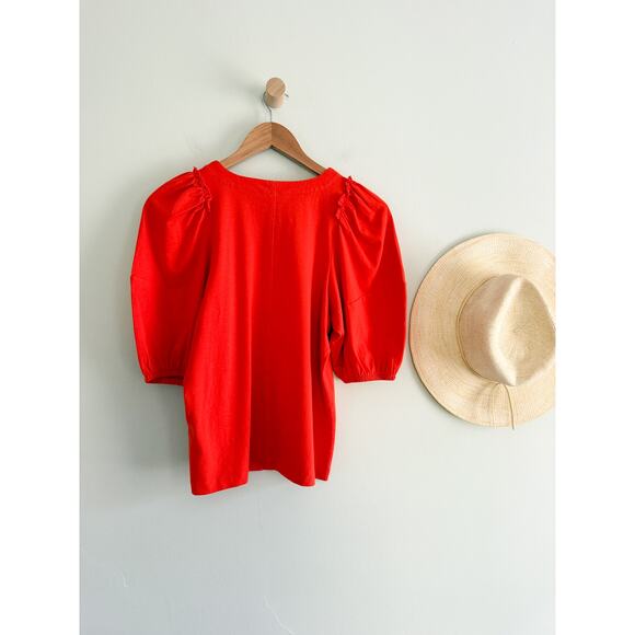 Madewell | NWT Puff-Sleeve Tee in Bright Flame Red | Sz XXS - Picture 9 of 9